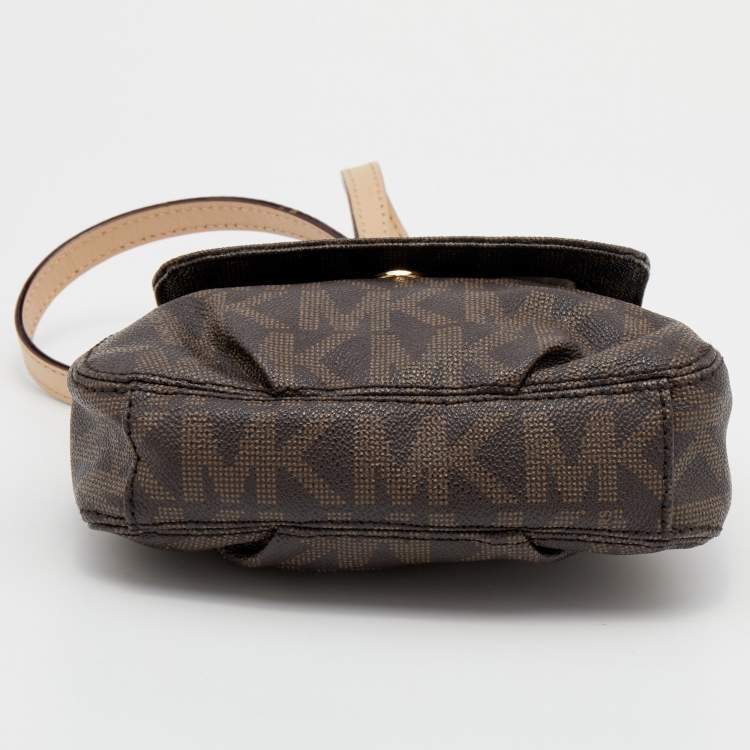 Pre Owned MICHAEL Michael Kors Brown Signature Coated Canvas And Leather Flap Crossbody Bag