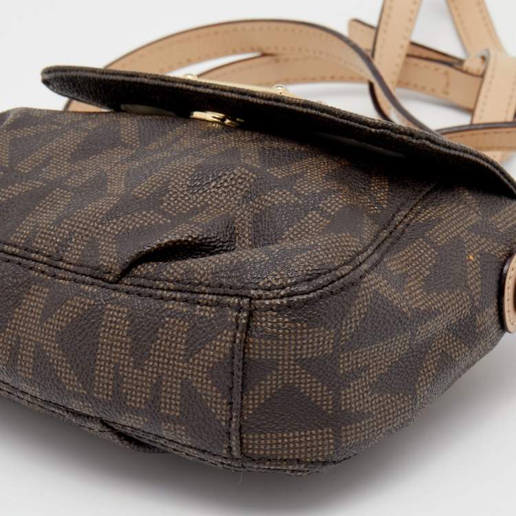 Pre Owned MICHAEL Michael Kors Brown Signature Coated Canvas And Leather Flap Crossbody Bag
