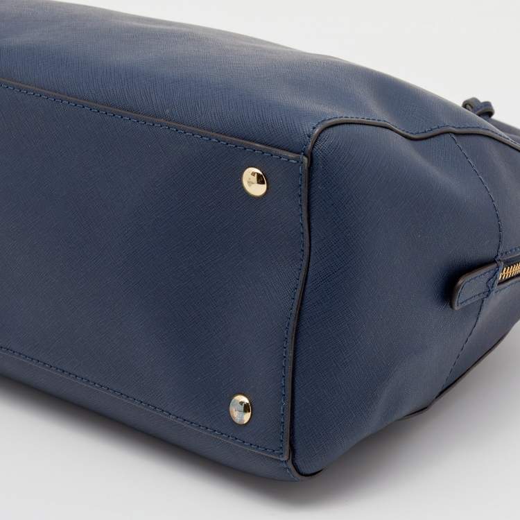 Pre Owned MICHAEL Michael Kors Navy Blue Saffiano Leather Cindy Dome Satchel