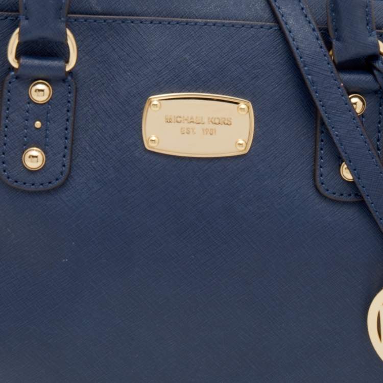 Pre Owned MICHAEL Michael Kors Navy Blue Saffiano Leather Cindy Dome Satchel