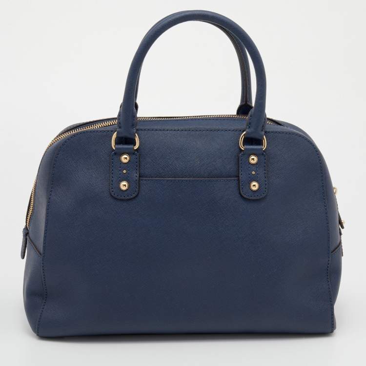 Pre Owned MICHAEL Michael Kors Navy Blue Saffiano Leather Cindy Dome Satchel