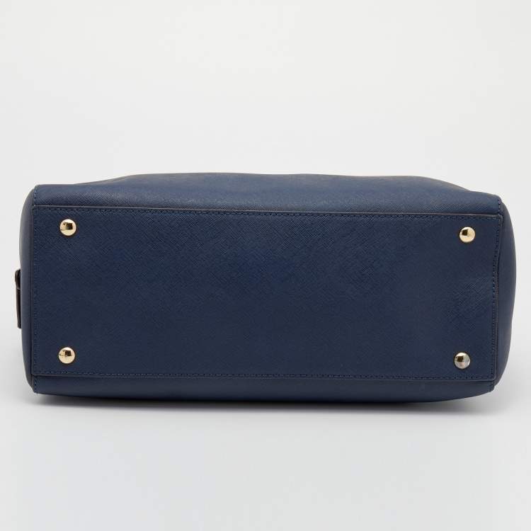 Pre Owned MICHAEL Michael Kors Navy Blue Saffiano Leather Cindy Dome Satchel