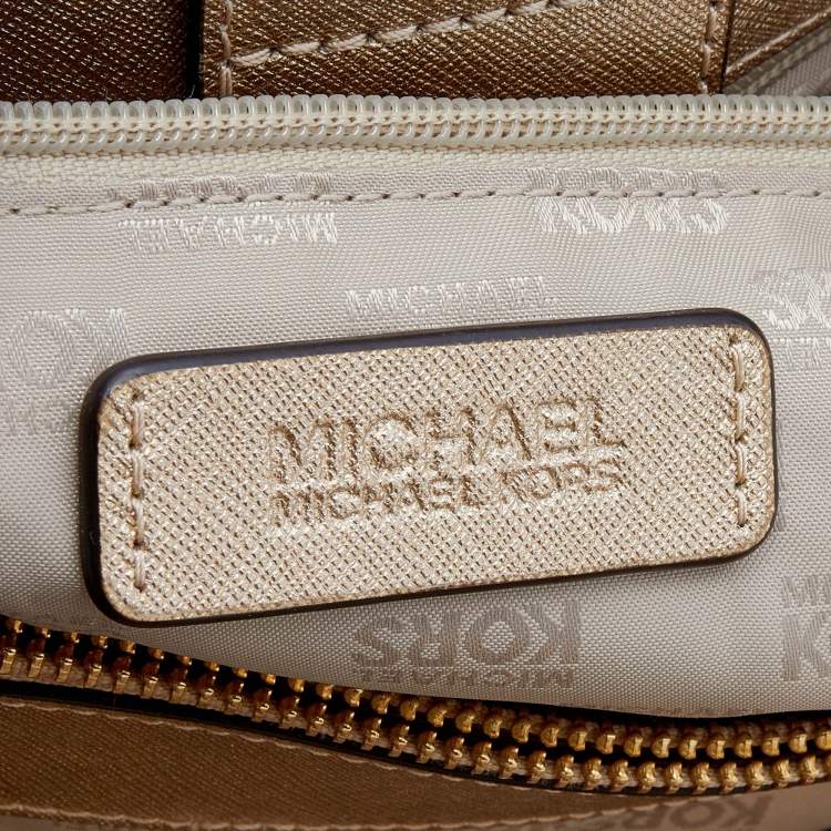 Pre Owned MICHAEL Michael Kors Metallic Gold Leather Portia Top Handle Bag