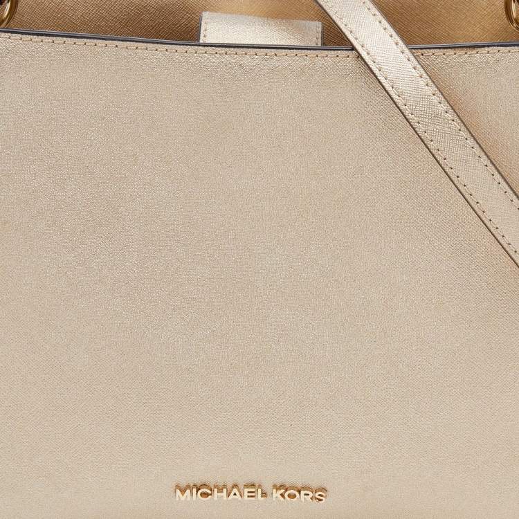 Pre Owned MICHAEL Michael Kors Metallic Gold Leather Portia Top Handle Bag