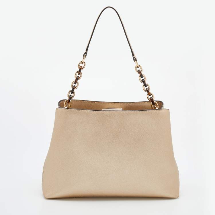 Pre Owned MICHAEL Michael Kors Metallic Gold Leather Portia Top Handle Bag