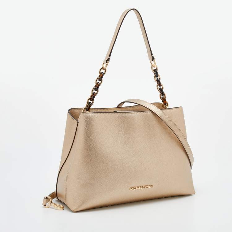 Pre Owned MICHAEL Michael Kors Metallic Gold Leather Portia Top Handle Bag