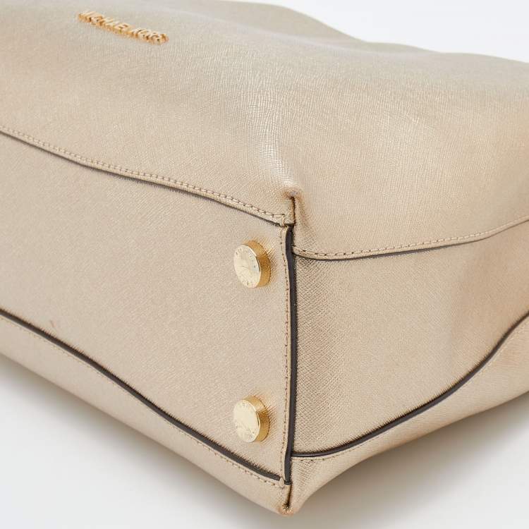 Pre Owned MICHAEL Michael Kors Metallic Gold Leather Portia Top Handle Bag