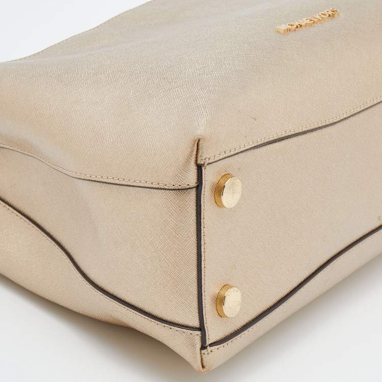 Pre Owned MICHAEL Michael Kors Metallic Gold Leather Portia Top Handle Bag