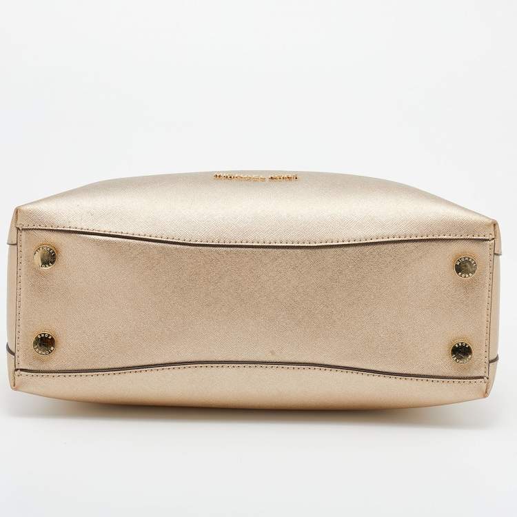 Pre Owned MICHAEL Michael Kors Metallic Gold Leather Portia Top Handle Bag