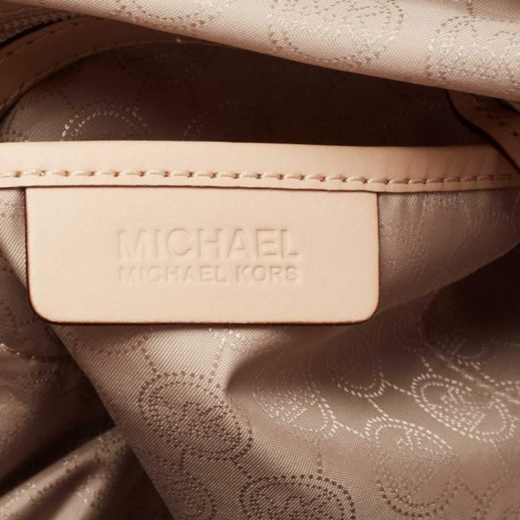 Pre Owned MICHAEL Michael Kors Beige/Ivory Signature Coated Canvas and Leather Grayson Boston Bag