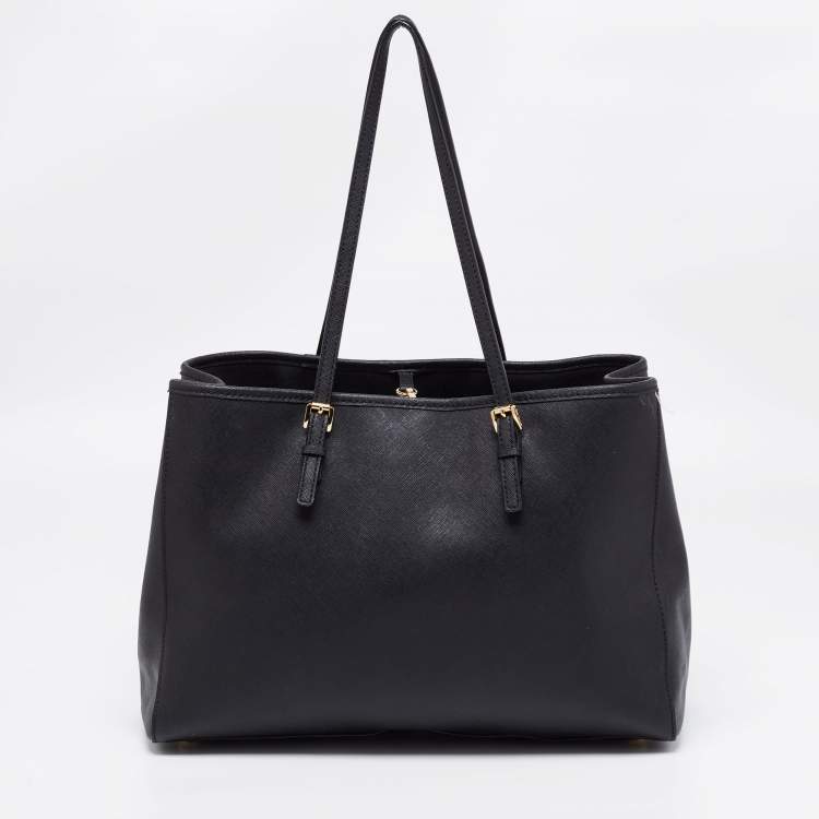 Pre Owned MICHAEL Michael Kors Black Saffiano Leather Large Jet Set Travel Tote