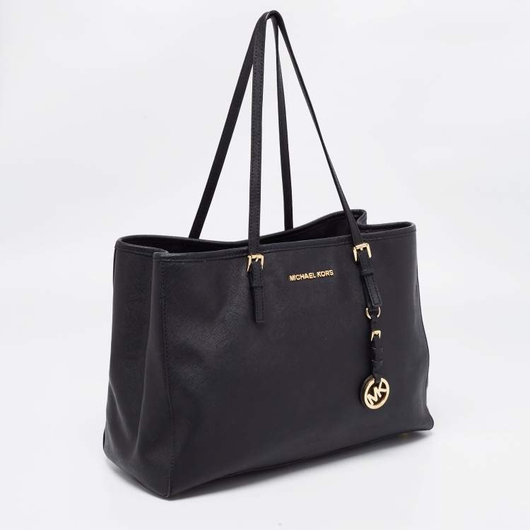 Pre Owned MICHAEL Michael Kors Black Saffiano Leather Large Jet Set Travel Tote