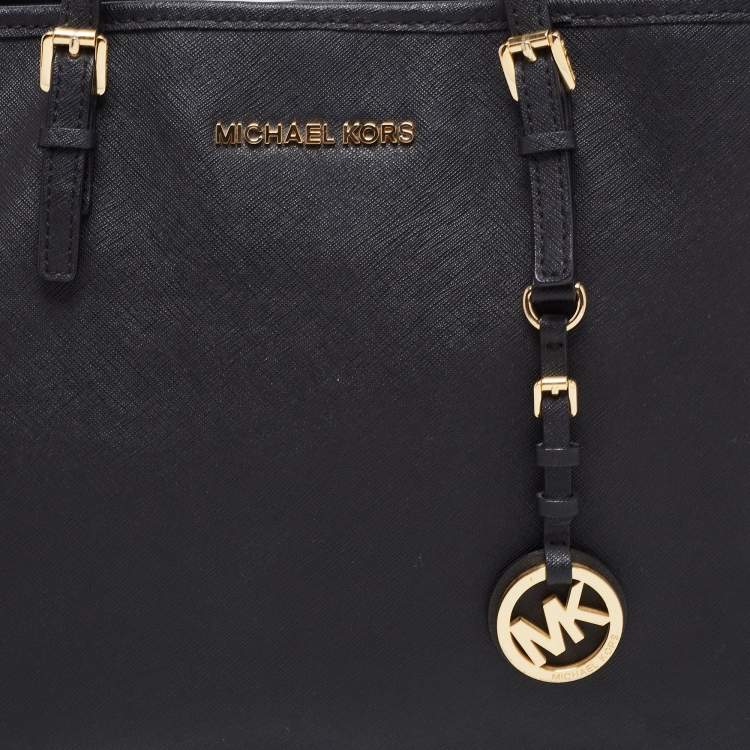 Pre Owned MICHAEL Michael Kors Black Saffiano Leather Large Jet Set Travel Tote
