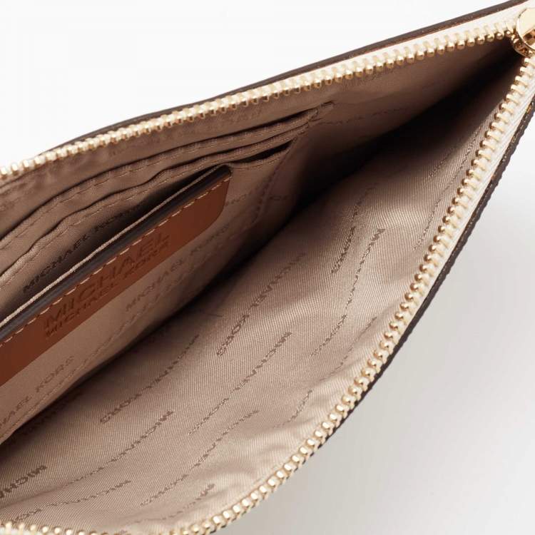 Pre Owned MICHAEL Michael Kors Vanilla/Tan Signature Coated Canvas and Leather Hayley Tote 