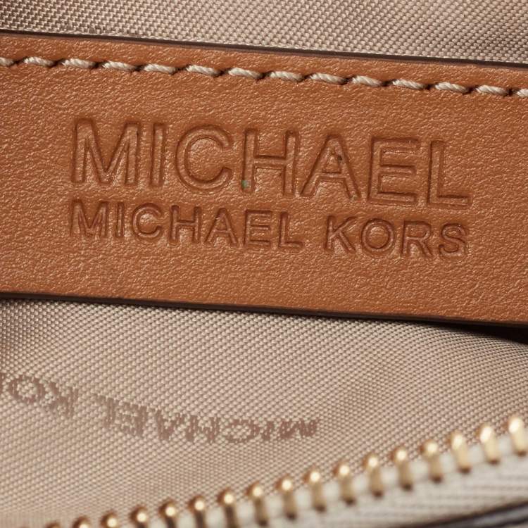Pre Owned MICHAEL Michael Kors Vanilla/Tan Signature Coated Canvas and Leather Hayley Tote 
