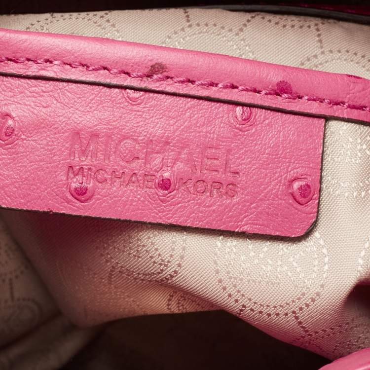 Pre Owned MICHAEL Michael Kors Pink Ostrich Embossed Leather Large Hamilton North South Tote