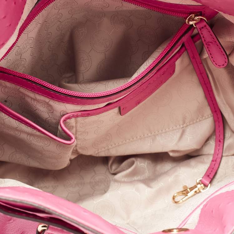 Pre Owned MICHAEL Michael Kors Pink Ostrich Embossed Leather Large Hamilton North South Tote