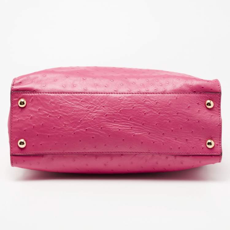 Pre Owned MICHAEL Michael Kors Pink Ostrich Embossed Leather Large Hamilton North South Tote