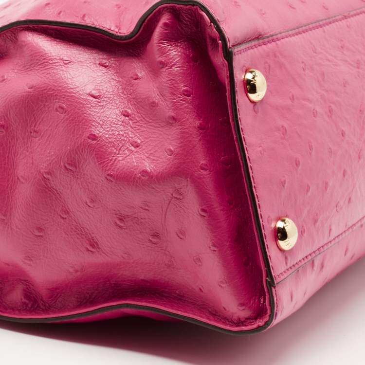 Pre Owned MICHAEL Michael Kors Pink Ostrich Embossed Leather Large Hamilton North South Tote