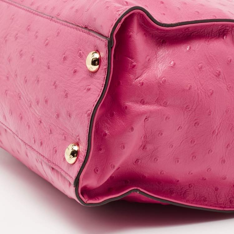 Pre Owned MICHAEL Michael Kors Pink Ostrich Embossed Leather Large Hamilton North South Tote