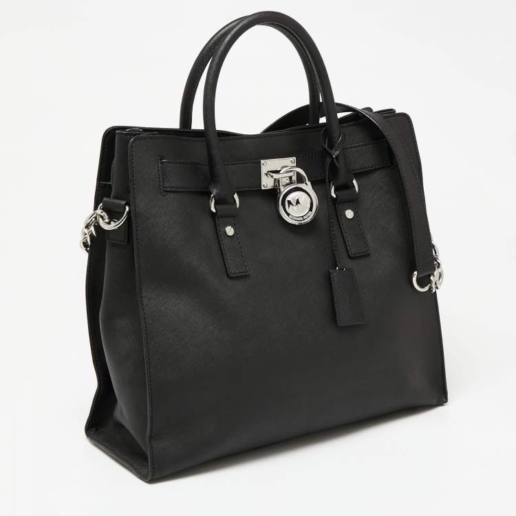 Pre Owned MICHAEL Michael Kors Black Leather Large Hamilton North South Tote