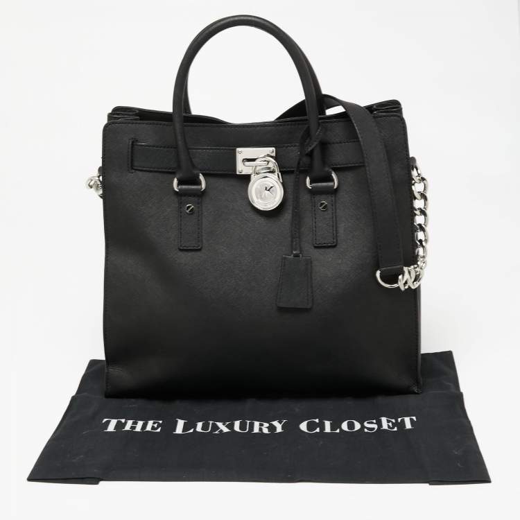 Pre Owned MICHAEL Michael Kors Black Leather Large Hamilton North South Tote