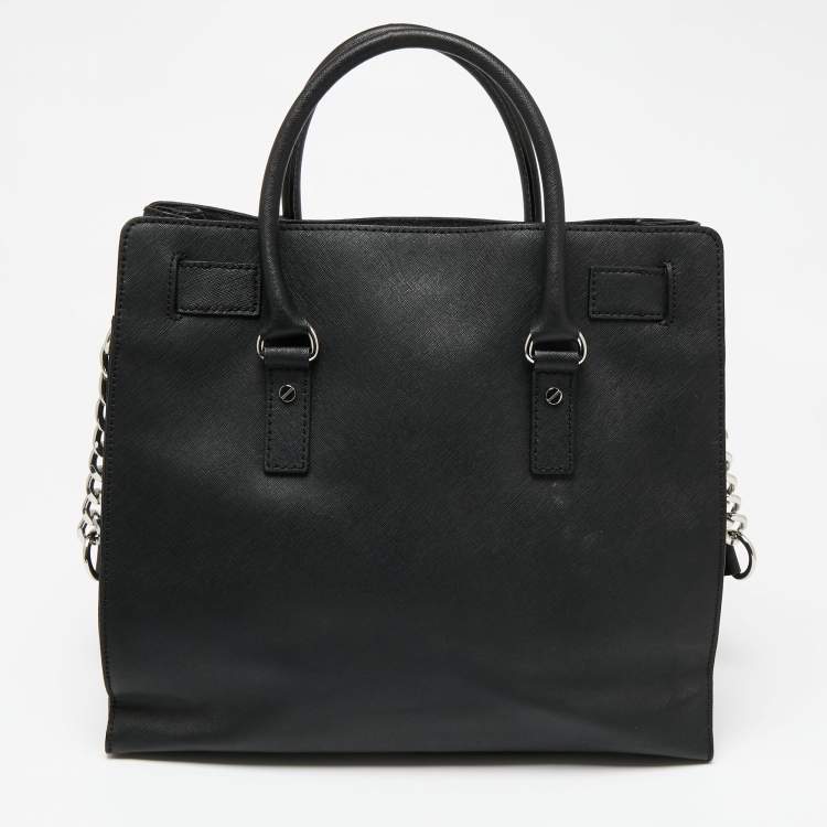 Pre Owned MICHAEL Michael Kors Black Leather Large Hamilton North South Tote