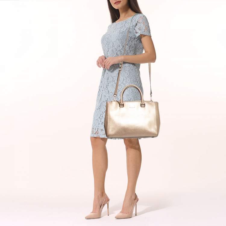 Pre Owned MICHAEL Michael Kors Gold Saffiano Leather Jet Set Tote