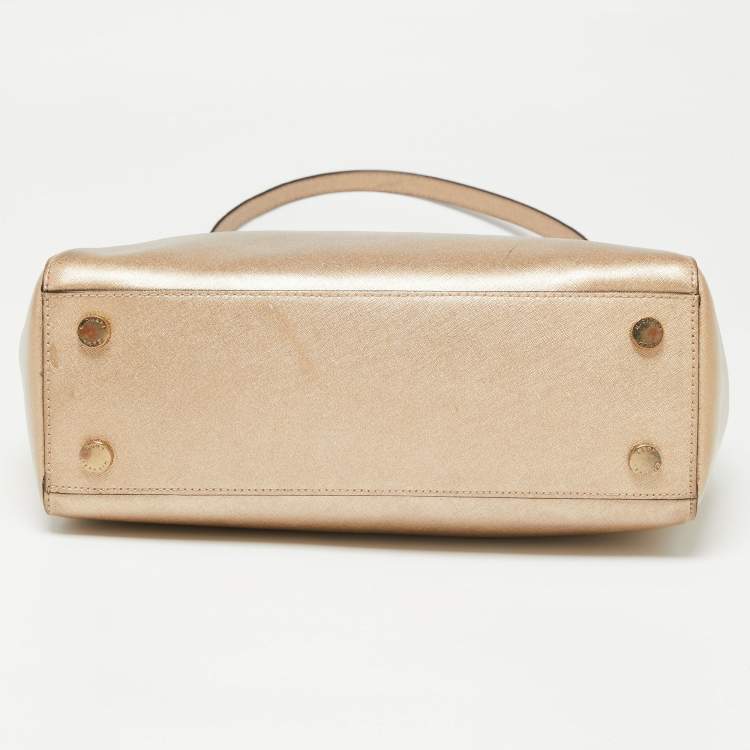 Pre Owned MICHAEL Michael Kors Gold Saffiano Leather Jet Set Tote