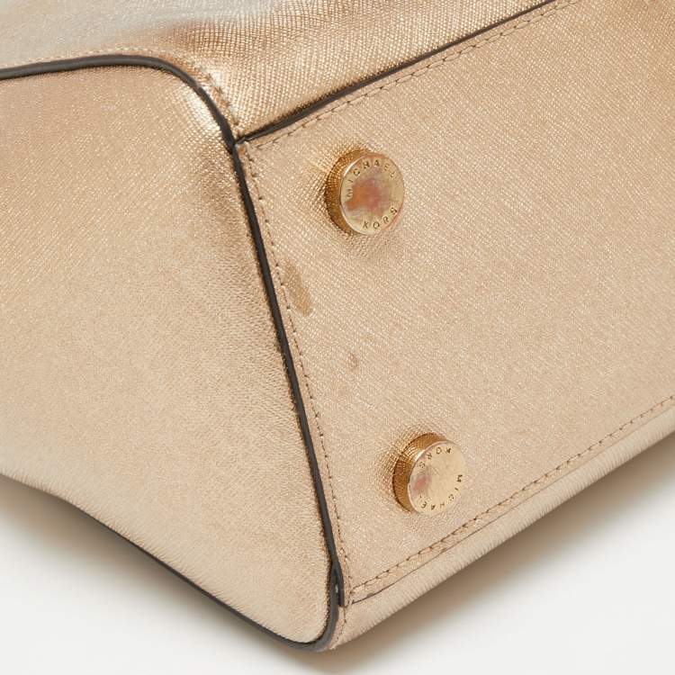 Pre Owned MICHAEL Michael Kors Gold Saffiano Leather Jet Set Tote