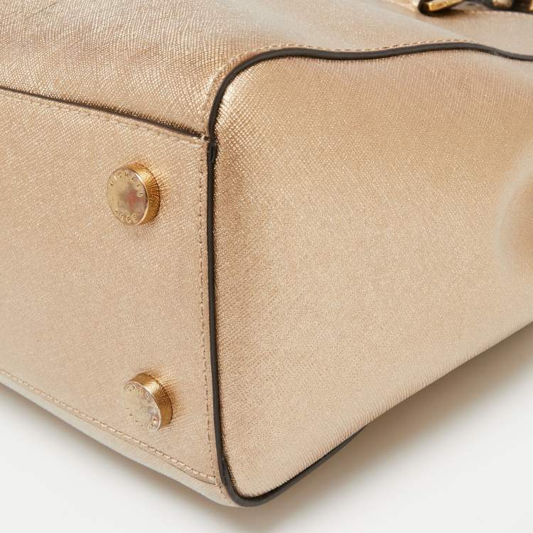 Pre Owned MICHAEL Michael Kors Gold Saffiano Leather Jet Set Tote