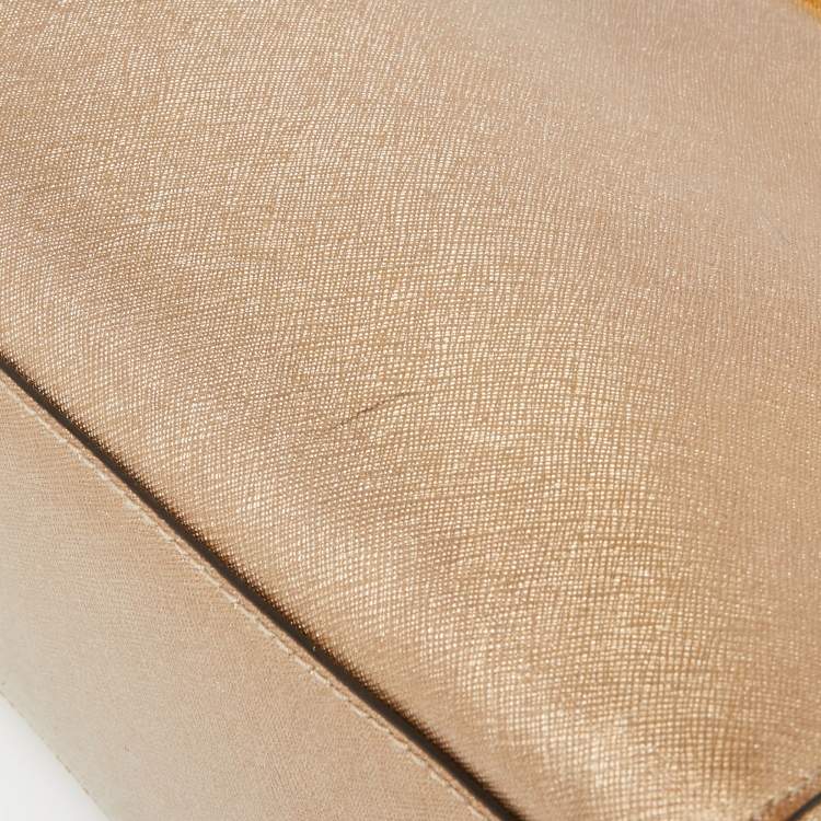 Pre Owned MICHAEL Michael Kors Gold Saffiano Leather Jet Set Tote