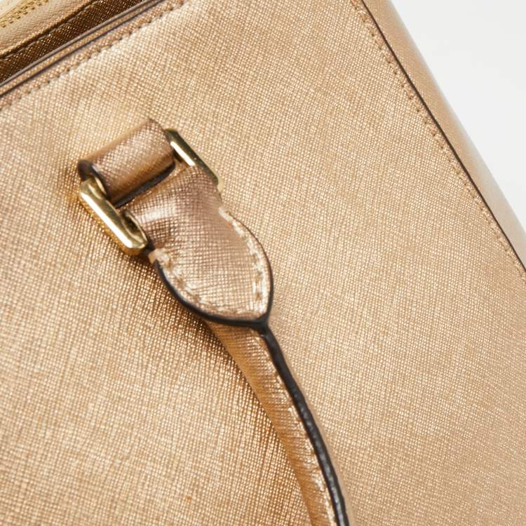 Pre Owned MICHAEL Michael Kors Gold Saffiano Leather Jet Set Tote