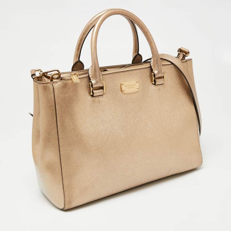 Pre Owned MICHAEL Michael Kors Gold Saffiano Leather Jet Set Tote