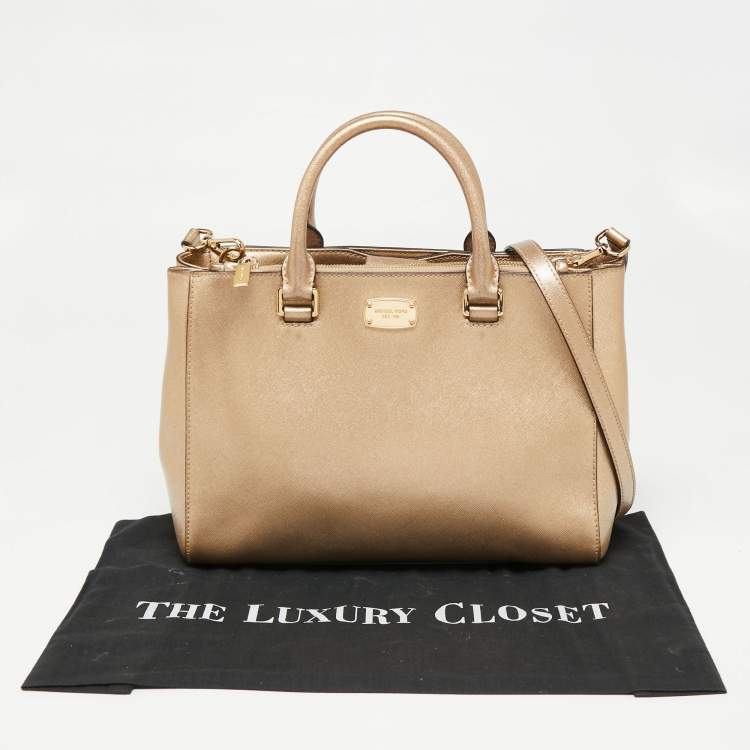 Pre Owned MICHAEL Michael Kors Gold Saffiano Leather Jet Set Tote