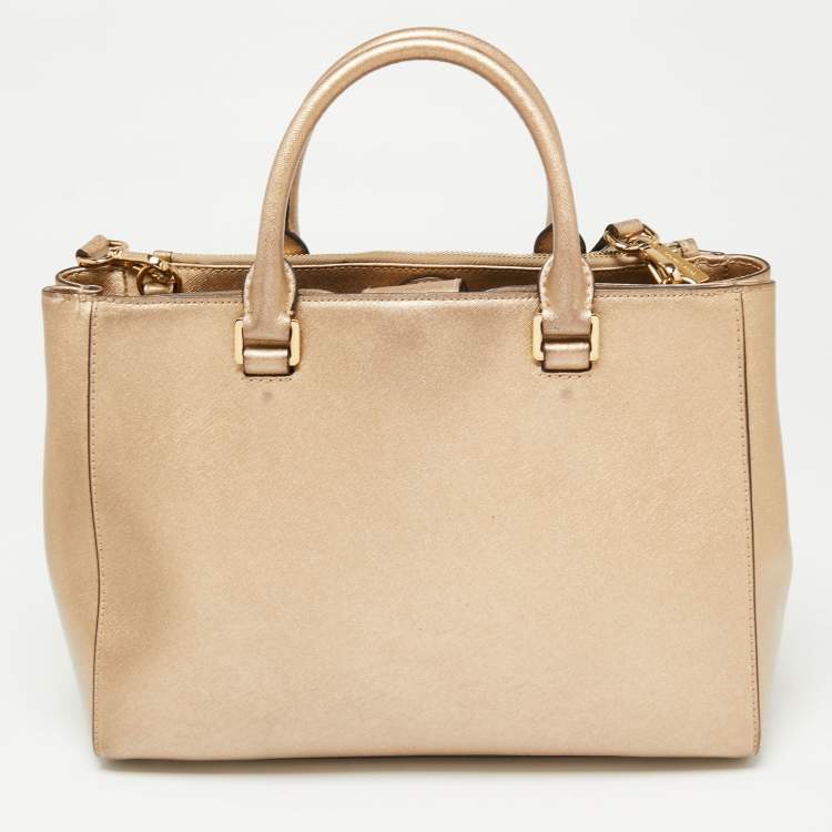 Pre Owned MICHAEL Michael Kors Gold Saffiano Leather Jet Set Tote