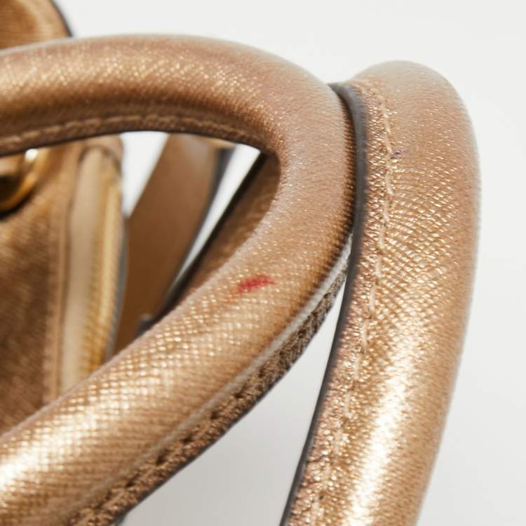 Pre Owned MICHAEL Michael Kors Gold Saffiano Leather Jet Set Tote
