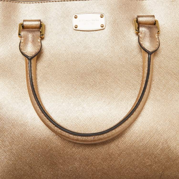 Pre Owned MICHAEL Michael Kors Gold Saffiano Leather Jet Set Tote