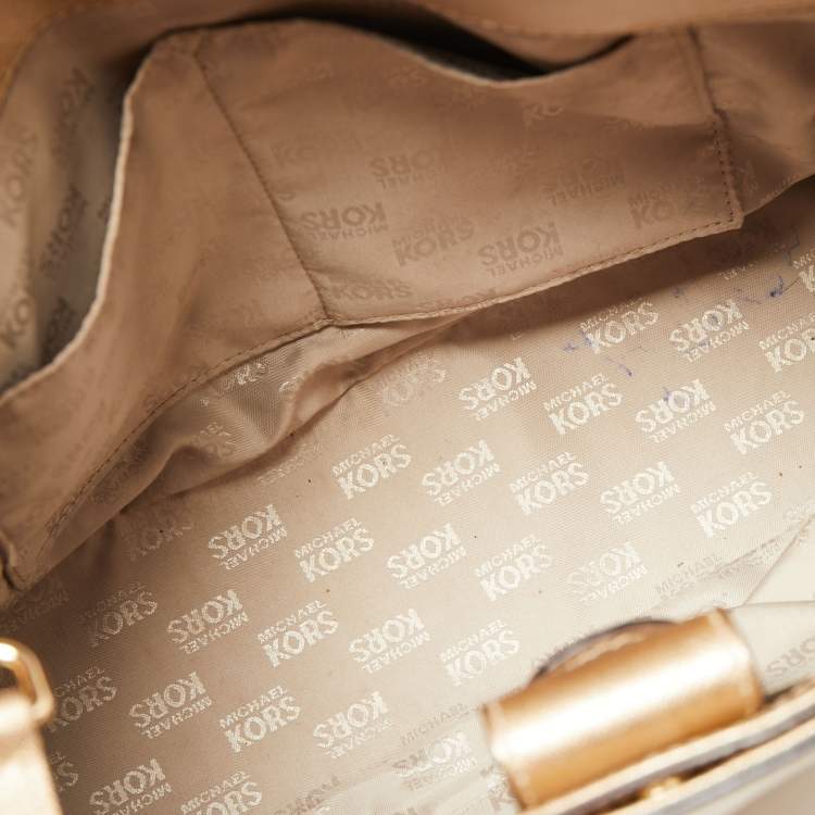 Pre Owned MICHAEL Michael Kors Gold Saffiano Leather Jet Set Tote