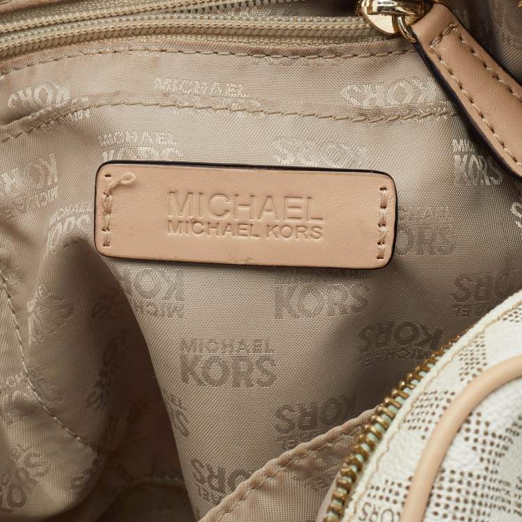 Pre Owned MICHAEL Michael Kors White Monogram Coated Canvas Satchel