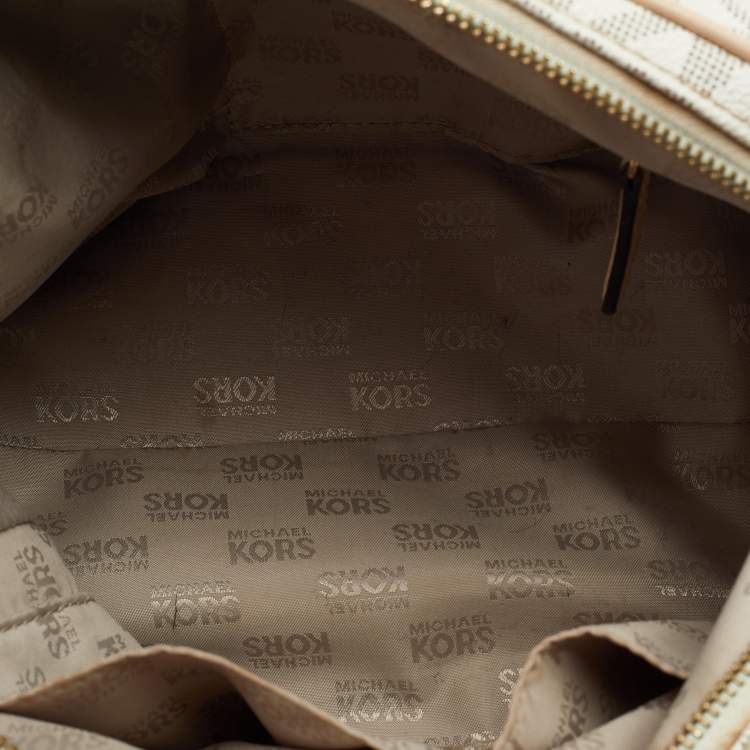 Pre Owned MICHAEL Michael Kors White Monogram Coated Canvas Satchel