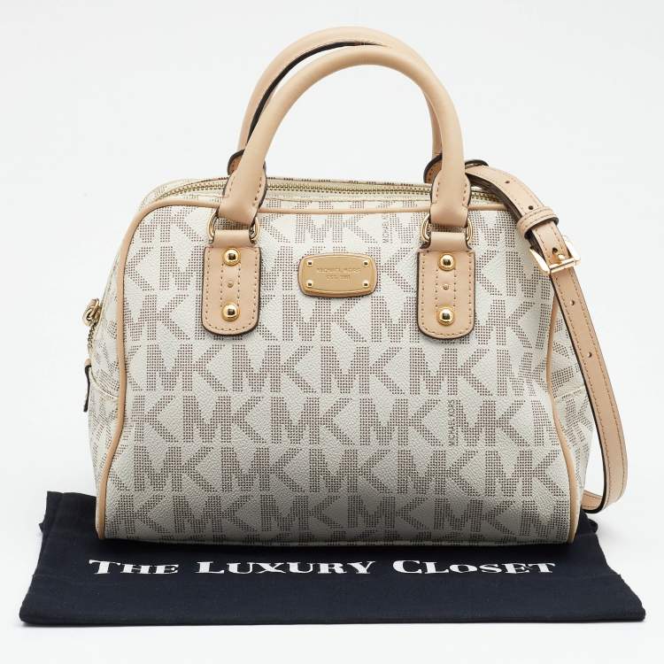 Pre Owned MICHAEL Michael Kors White Monogram Coated Canvas Satchel