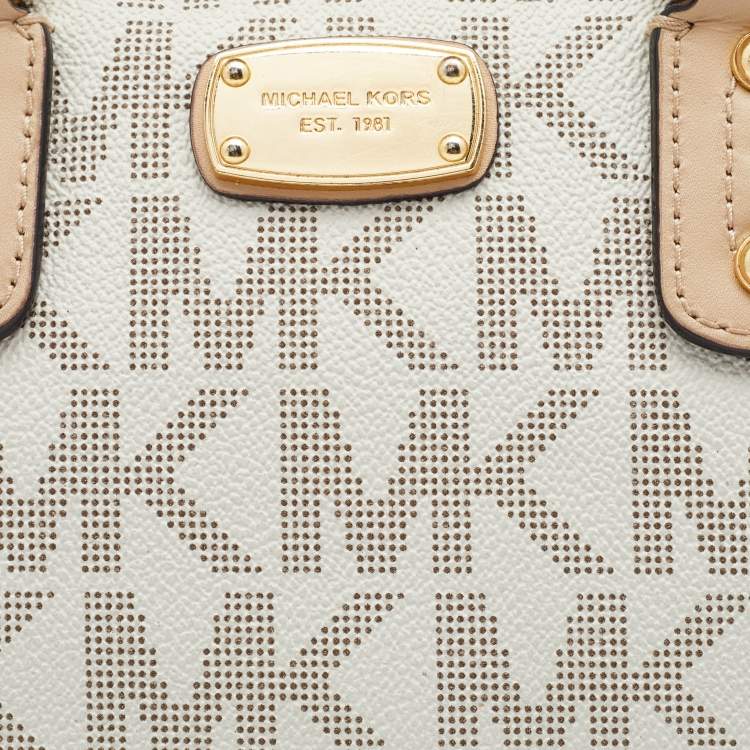 Pre Owned MICHAEL Michael Kors White Monogram Coated Canvas Satchel