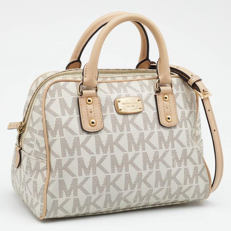 Pre Owned MICHAEL Michael Kors White Monogram Coated Canvas Satchel