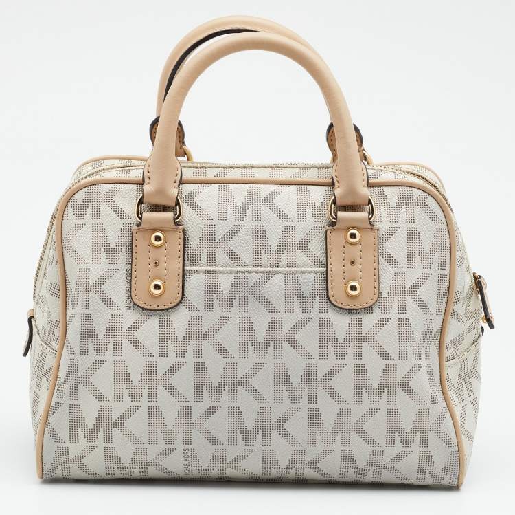 Pre Owned MICHAEL Michael Kors White Monogram Coated Canvas Satchel