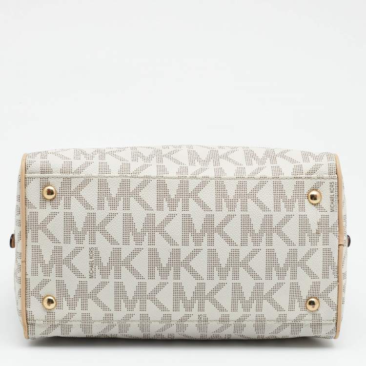 Pre Owned MICHAEL Michael Kors White Monogram Coated Canvas Satchel