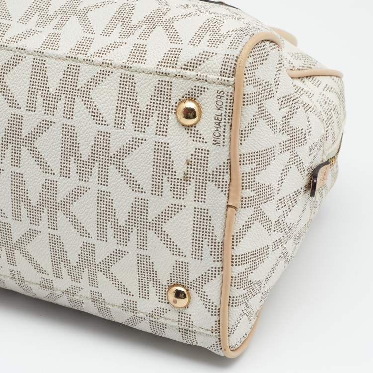 Pre Owned MICHAEL Michael Kors White Monogram Coated Canvas Satchel