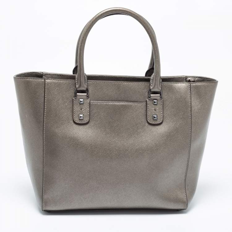 Pre Owned MICHAEL Michael Kors Gun Metal Leather Sandrine Tote