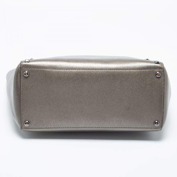 Pre Owned MICHAEL Michael Kors Gun Metal Leather Sandrine Tote