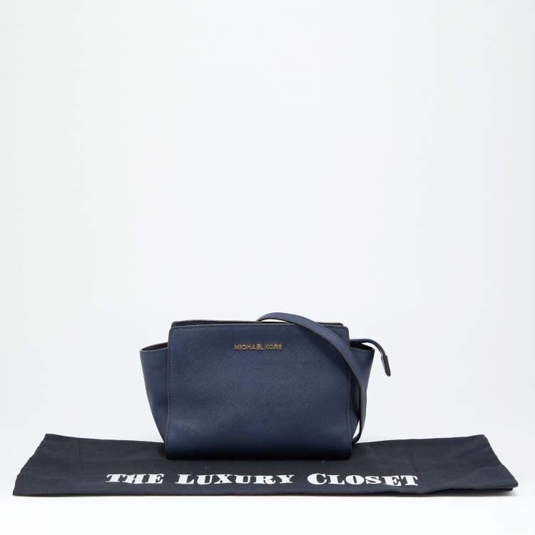 Pre Owned MICHAEL Michael Kors Blue Saffiano Leather Small Selma Crossbody Bag
